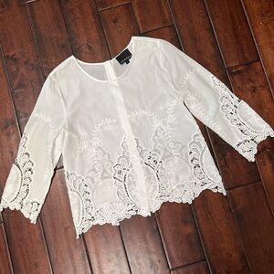 Cynthia Rowley White Lace Appliqué Blouse Cotton